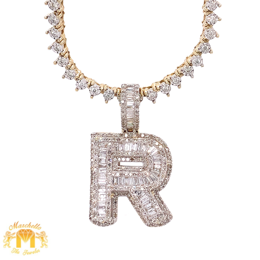 Gold and Diamond 3D Initial Pendant and Tennis Chain Necklace (choose your letter)