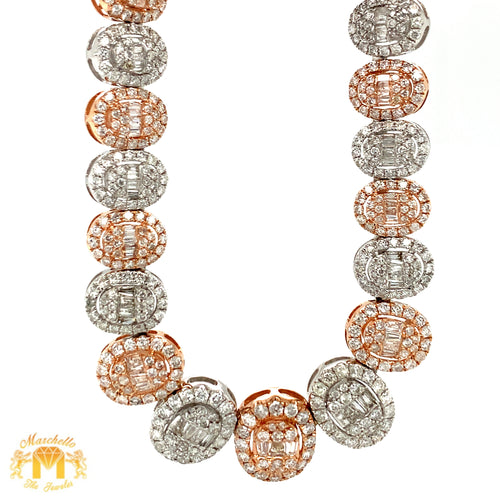 14k Two-tone Gold Ladies' Oval Links Necklace with natural baguette and round diamonds
