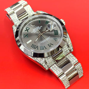 4ct Diamond 41mm Rolex Datejust 2 Watch Stainless Steel Oyster Band (smooth bezel, Wimbledon dial)
