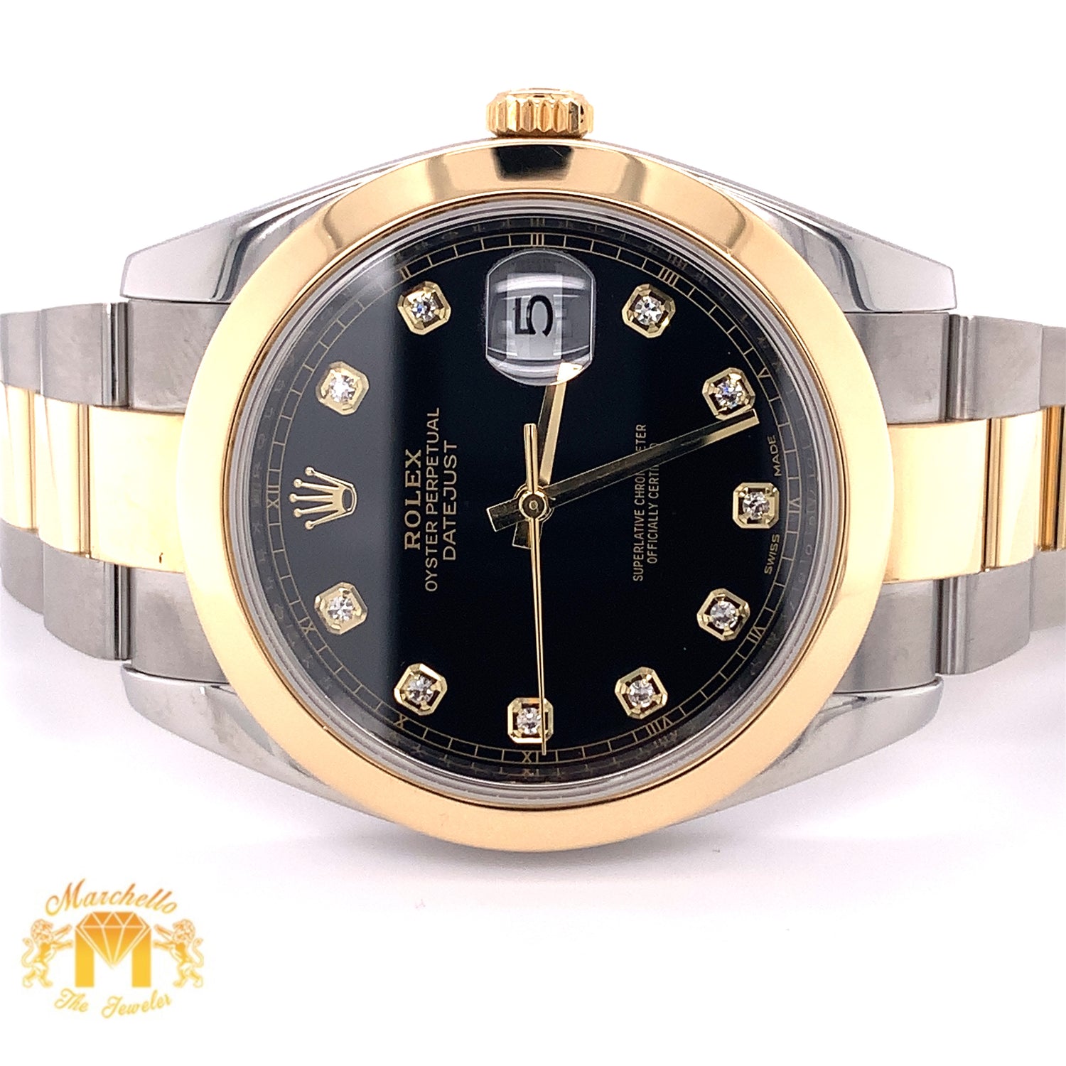 41mm Rolex Datejust 2 Watch with Two-tone Oyster Bracelet (smooth bezel, factory diamond dial)