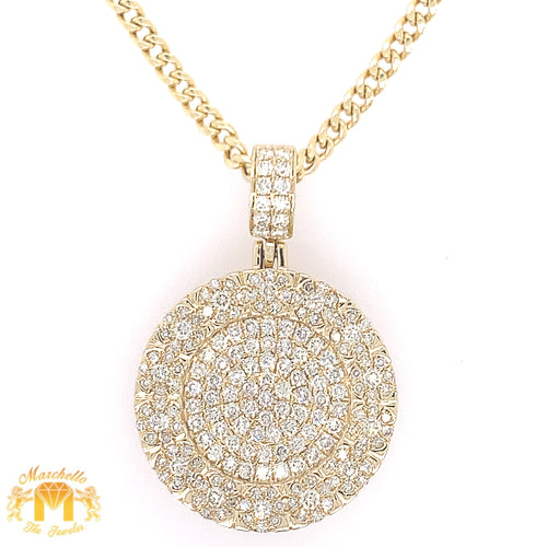 3.76ct Circle Pendant 3D 14k Yellow Gold Round Diamond and Gold Cuban Chain Set