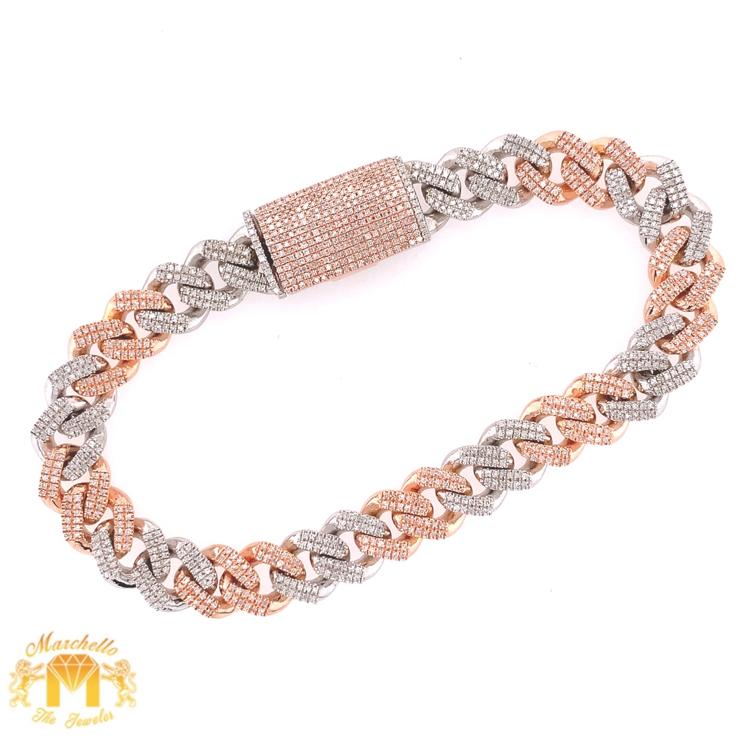 Gold and Diamond 11mm Box Clasp Miami Cuban Diamond Bracelet (solid)