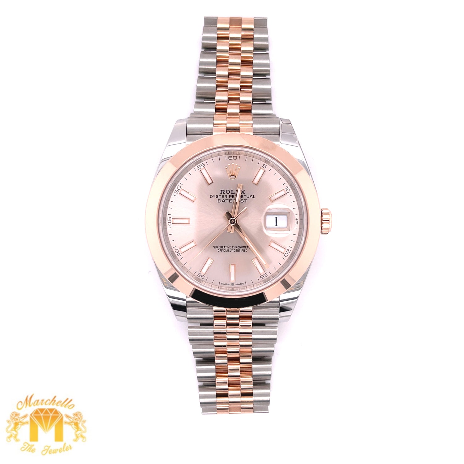 Rolex 2021 Datejust 2 Watch with Two-tone Rose Gold Jubilee Band Smooth Bezel (41 mm, no diamonds on dial, Papers)