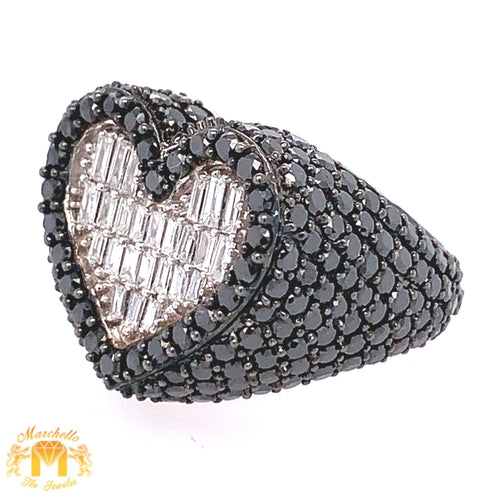 6.2ct Black and White Diamond 14k White Gold 3D Heart Ring