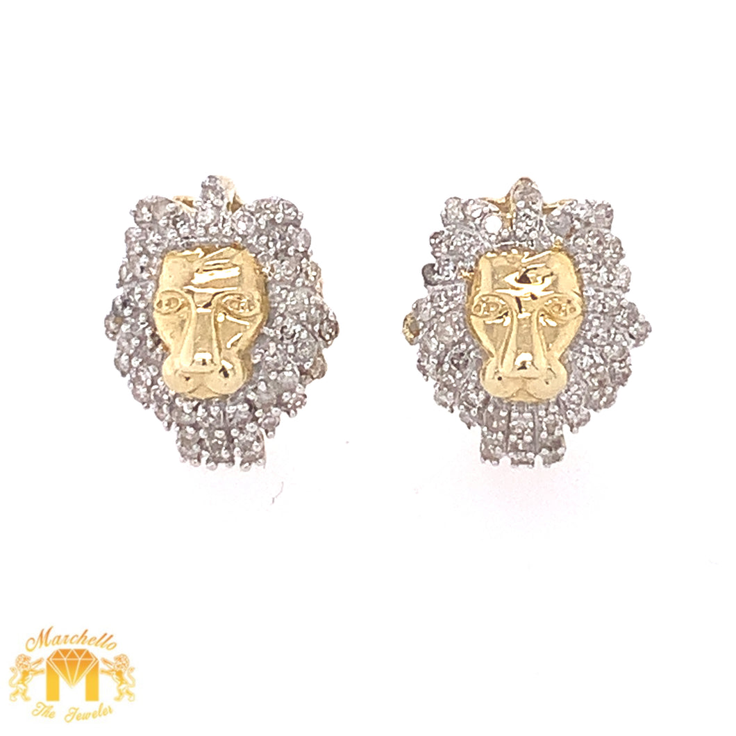 Gold and Diamond Lion Head Stud Earrings