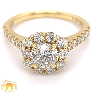 18k Yellow Gold Engagement Ring with Round Diamond  (flower halo, 1ct center stone)