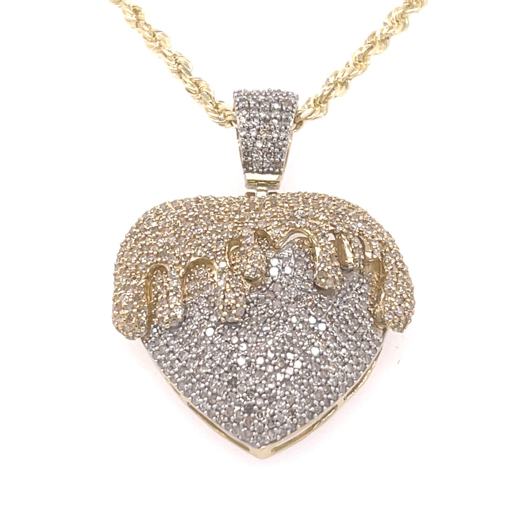 Gold and Diamond Heart Diamond Charm + Gold Rope Chain Set