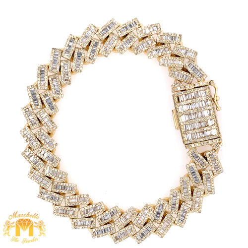 7.03ct Diamond 14k Yellow Gold 12.5mm Diamond Edge Shaped Cuban Bracelet (solid, baguette diamonds)