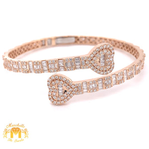 4ct Baguette and Round Diamond 14k Gold Twin Hearts Bangle Bracelet