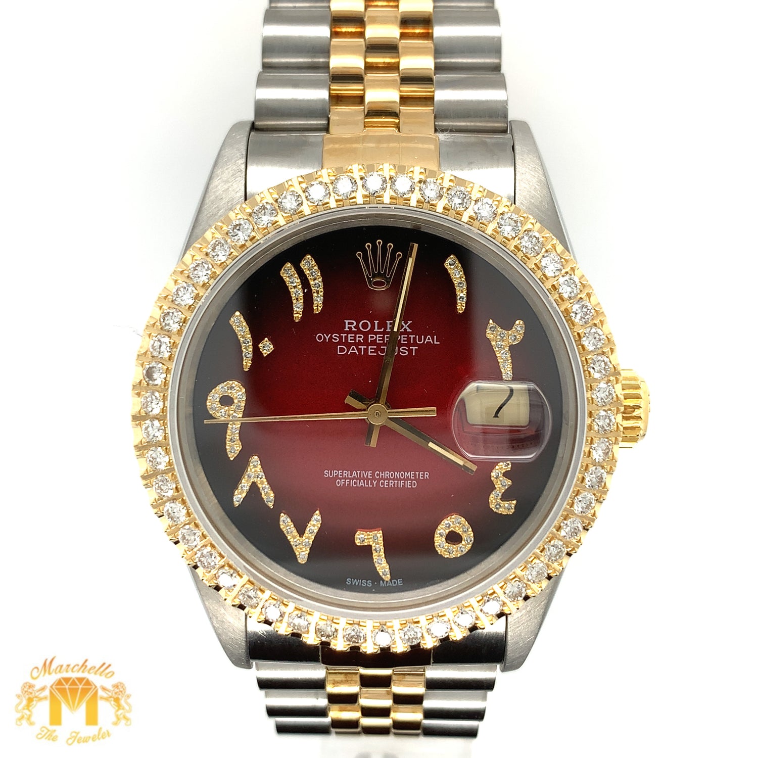 36mm Rolex Datejust Watch with Two-tone Jubilee Diamond Bracelet (quick-set, burgundy dial)