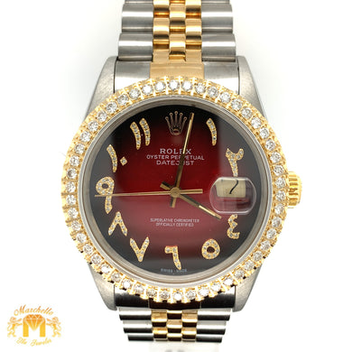 36mm Rolex Datejust Watch with Two-tone Jubilee Diamond Bracelet (quick-set, burgundy dial)