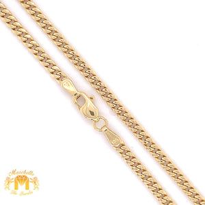 14k Gold Hamsa Pendant with Baguette Diamond and Gold Cuban Link Chain Set