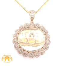 Load image into Gallery viewer, 14k Gold Memory Picture Pendant with Round and Baguette Diamond &amp; Gold Cuban Link Chain Set