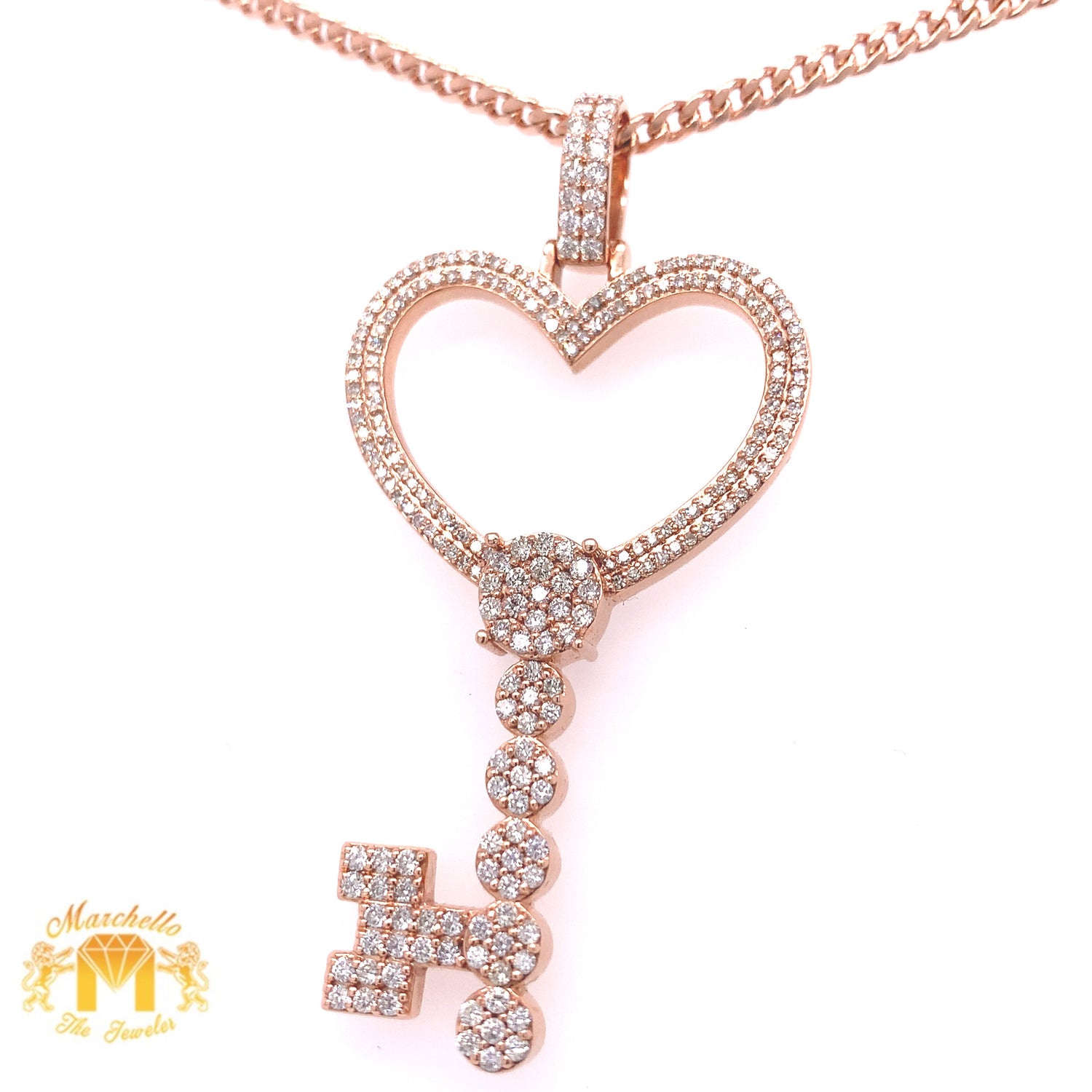 14k Gold Palm-size Key Diamond Pendant and Gold Rope Chain Set  (VALENTINE`S DAY SPECIAL)