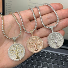Load image into Gallery viewer, Gold and Diamond Tennis Chain, Tree of Life Pendant and Flower Earrings Set (1 pointer chain)
