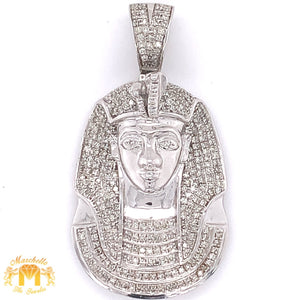 14k Gold King Tut Pharaoh Diamond Pendant and Gold Cuban Link Chain Set