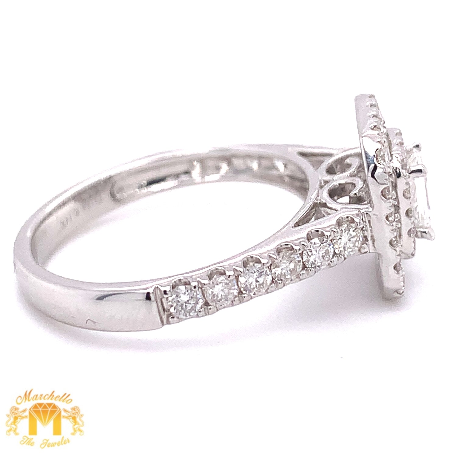 14k Gold Double Halo Square-Shaped Engagement Diamond Ring (emerald-cut solitaire center)