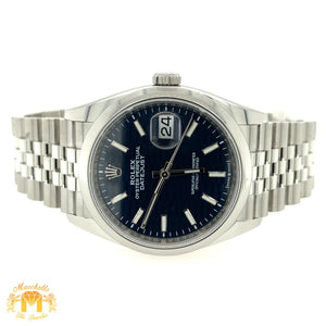36mm Rolex Datejust Watch with Stainless Steel Jubilee Bracelet (year 2022, blue Motif dial, papers)