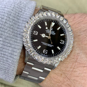 36mm Rolex Explorer Diamond Watch with Custom Diamond Bezel