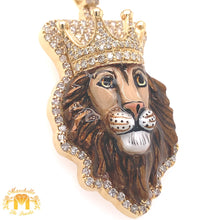 Load image into Gallery viewer, 14k Gold Enamel Lion Head Diamond Pendant, Gold Cuban Link Chain