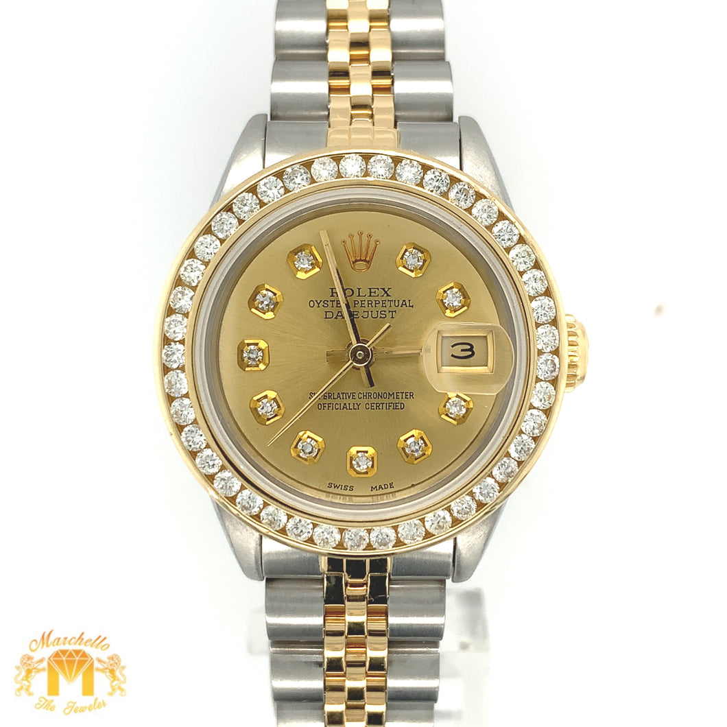 26mm Ladies’ Rolex Datejust Diamond Watch with Two-tone Jubilee Bracelet (custom diamond dial)